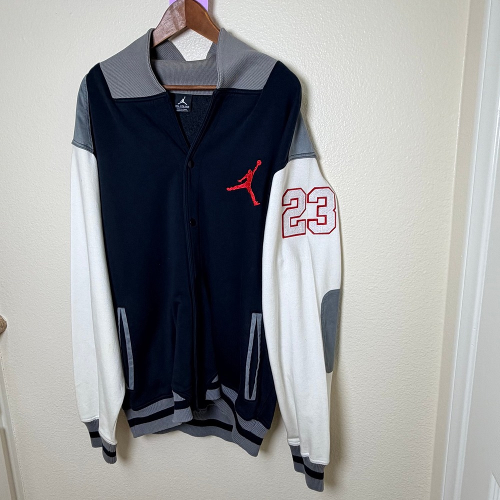 Jordan Mens Varsity Jacket Black White Grey Jumpman 23 544758-016 3XL